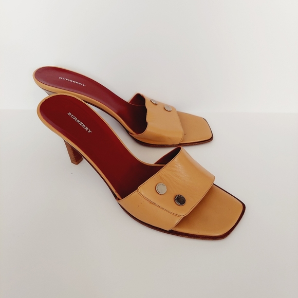 Vintage Burberry Leather Studded Accents Slides - Picture 4 of 15